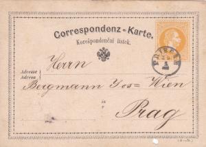 Czechoslavakia 1875 Pribram to Prague 2kr Prepaid Postcard Used VGC