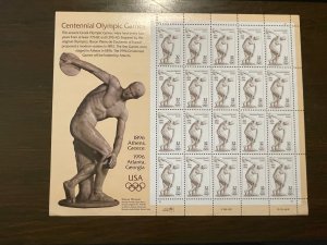 US SC 3087 Sheet 32¢ Centennial Olympic Games, (2) P# P1, MNH- Superb