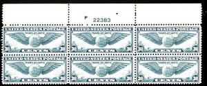 U.S. #C24 MINT PL# BLOCK OF 6 OG NH