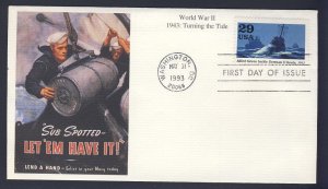 USA POSTAL HISTORY - 1993 - WWII 1943 Turning The Tide - FDC cover