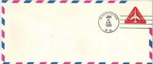 1968 TRIANGLE AIRMAIL EMBOSSED AIRPLANE ENVELOPE UC40 #10 SIZE HAND CANCEL