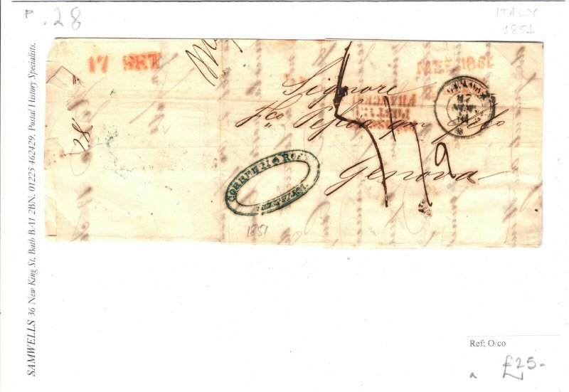 ITALY Entire Letter Cover Genoa EL 1862{samwells-covers} SP28