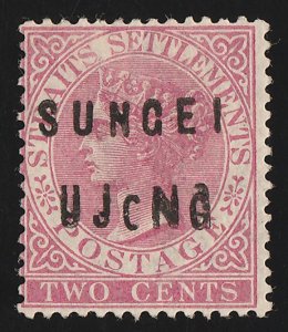 MALAYA - Sungei Ujong: 1883 QV 2c types 12+21, error 'UJONG' DOUBLE. CERTIFICATE