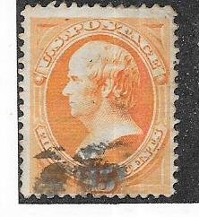 US # 163 15c Daniel Webster,yellow orange, (U)  CV. $150.00