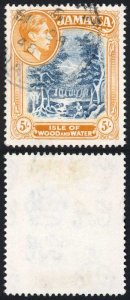 Jamaica SG132 5/- Slate Blue and Yellow-orange Perf 14 Fine used Cat 4 pounds