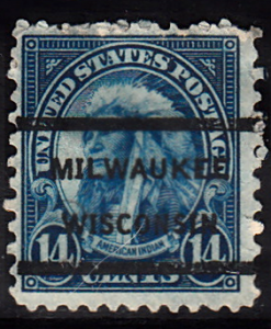 United States Precancel 14¢ Indian, Milwaukee, WI