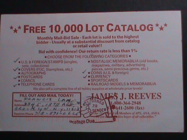 ​UNITED STAES -POSTAGE DUE POSTCARD WIH STAMPS -VF WE SHIP TO WORLD WIDE