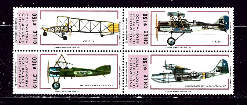 Chile 947 MH 1991 Airplanes block of 4