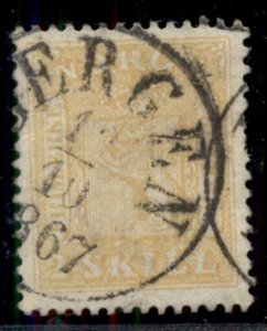 NORWAY #6 (6) 2sk yellow, used w/1867 Bergen cancel, VF, Scott $250.00