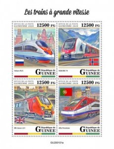 Guinea - 2020 Speed Trains & Flags - 4 Stamp Sheet - GU200101a