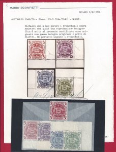 1949-50 AUSTRALIA, Unified No. 221/224+221a, coats of arms, 5 MNH values**