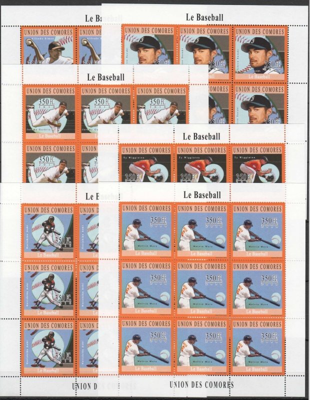 A1104 2010 Comoros Sport Stars Of Baseball 9Set Mnh