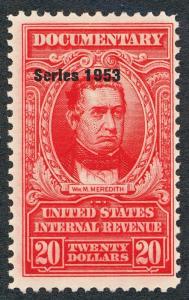 U.S. R644 MINT NH CARMINE $20 MEREDITH DOC., SERIES 1953