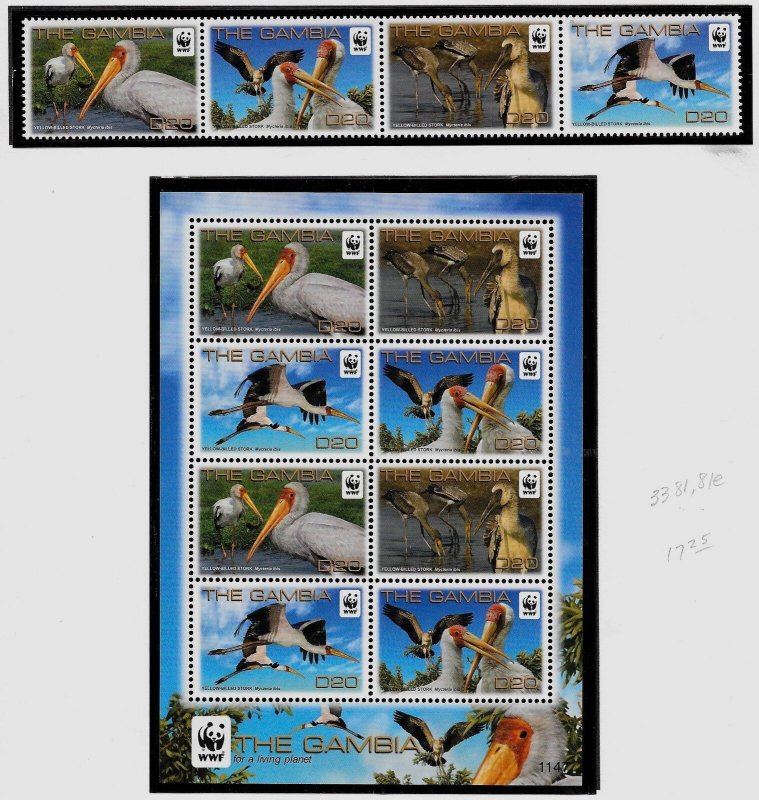 GAMBIA SC 3381-81e NH STRIP+MINISHEET of 2011 - WWF - ANIMALS