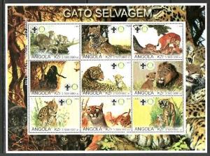 Angola, 2000 Cinderella issue. Wild Cats, Horizontal sheet. Scout Logo.