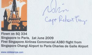 Aviation – Singapore Airlines FFC Inaugural A380  SIN - PARIS  2009 see scans 