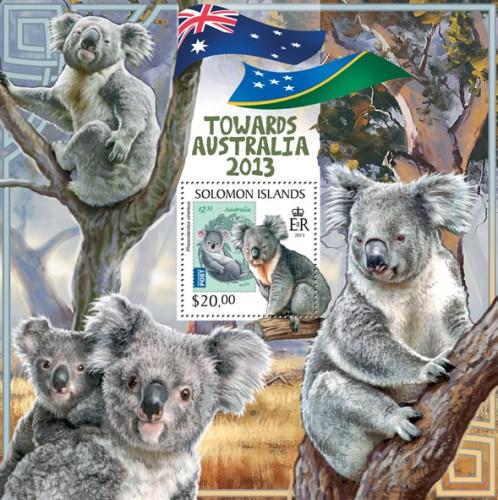 SOLOMON ISLANDS 2013 SHEET TOWARDS AUSTRALIA WILDLIFE KOALAS slm13306b