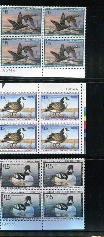 FEDERAL DUCK STAMPS RW54-  68 VF, NH PLATE BLOCKS