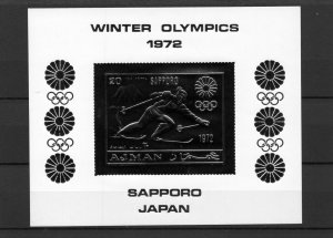 AJMAN 1970 WINTER OLYMPIC GAMES SAPPORO S/S ON GOLD FOIL MNH