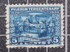 Scott 550 5 Cents Pilgrim Used Nice Stamp SCV $12.50