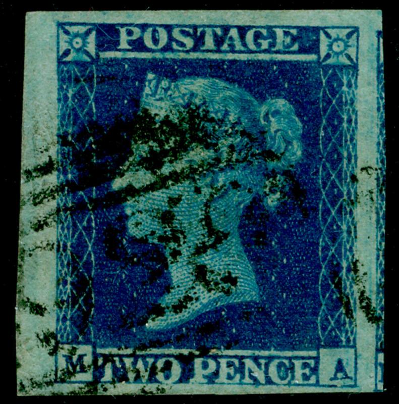 SG15, 2d deep full blue PLATE 3, FINE USED. Cat £110. MA