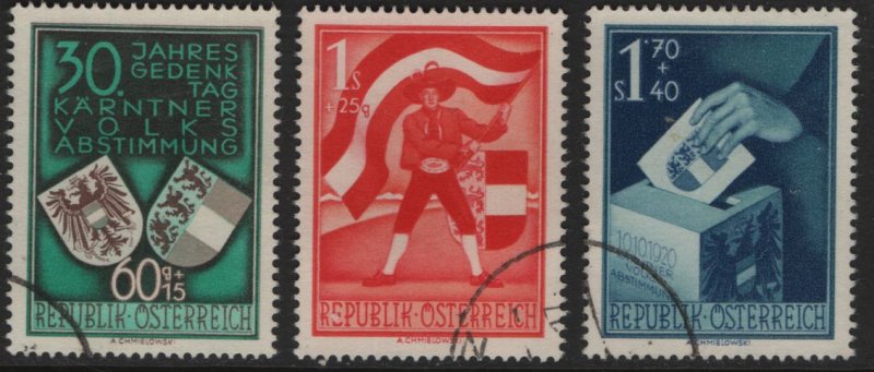 AUSTRIA B269-B271 USED PLEBISCITE IN CARINTHIA SET 1950