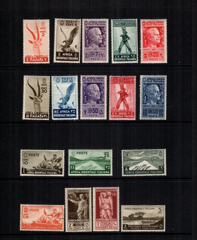 italian east africa  17  diff used and mint cat $ 36.00 lot collection