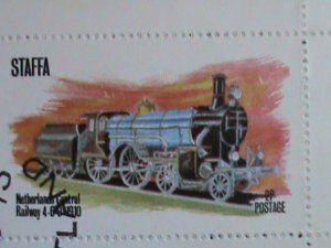 STAFFA STAMP-1974- COLORFUL WORLD FAMOUS TRAINS CTO S/S SHEET VERY FINE