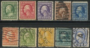 US Sc#331-340 1908-9 1-15c Double Line Watermark 191 Used some SE & faults