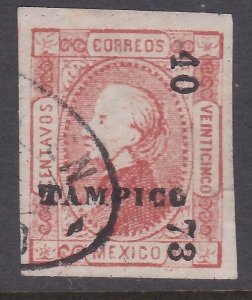 MEXICO 1873 25c imperf TAMPICO  40-73 fine used...........................A2465