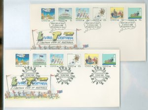 Australia  1056/1076 1988 living together (part II)  a cartoon view of australia 6 stamps from the series on 2 unadd. cachet