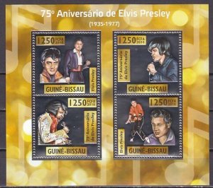 Guinea Bissau, 2010 issue. Elvis Presley, SILVER sheet of 4. ^