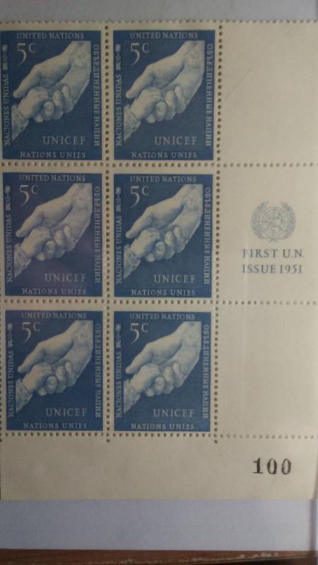 UNITED NATIONS SCOTT # 5 PLATE BLOCK WITH NUMBER 100 !! MNH FIRST ISSUE 1951 GEM
