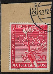 Germany: Berlin #9N83 Used Stamp on Piece - Olympic Festival Day