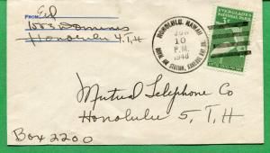 Hawaii Cover-1948- Naval Air Station, Kaneohe Bay Br. Cancel W/ Cachet - S8253