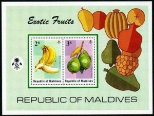 Maldives 556 ab sheet,MNH.Michel 575-576 Bl.30. Tropical fruits 1975:Bananas,