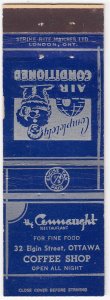 Canada Revenue 1/5¢ Excise Tax Matchbook THE CONNAUGHT RESTAURANT Ottawa, Ont.