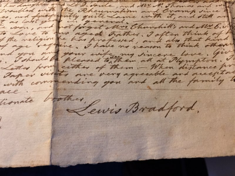 1821 letter to major Levi Bradford