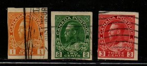 Canada Sc 136-38 1924 G V Admiral imperf stamp set used