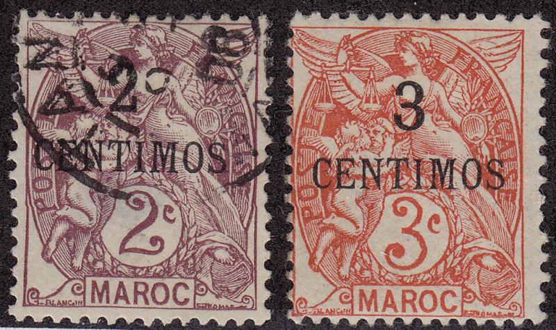 FRENCH MOROCCO M/U Scott # 12-13 - remnants (2 Stamps) -2