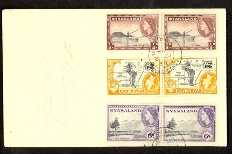 NYASALAND 1954 QE2 PERFORATION VARIETY SET of 3 In Pairs BLANTYRE Cover