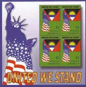 Antigua - 2002 United We Stand Flags - 4 Stamp Sheet - Scott #2544