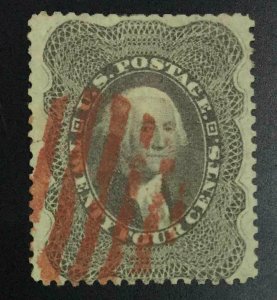 MOMEN: US STAMPS #37 RED GRID CANCEL USED SOUND VF $465 LOT #74094*