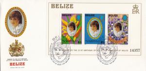 Belize 1982 Royal Wedding Princess Diana Souvenir Sheet First Day Cover VF