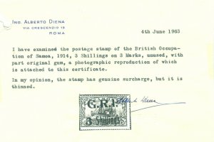 German Colonies - SAMOA 1914 Yacht G.R.I. surcharge 3sh/3mk viol Sc# 112 mint MH