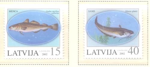 Latvia Sc 555-6 2002 Fish stamp set mint NH