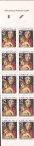 US Stamp 1992 29c Christmas Madonna Booklet Pane of 20 Stamps #BK202A