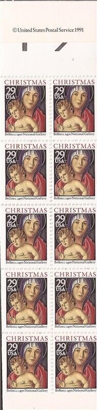 US Stamp 1992 29c Christmas Madonna Booklet Pane of 20 Stamps #BK202A