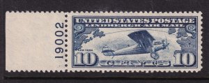 1927 Sc C10 AIRMAIL MNH 10c Lindbergh, plate number single Hebert CV $35 (JE