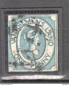 Tas002 1853 Australia Tasmania One Penny Good Edges Gibbons Sg #2 1500 £ 1St...